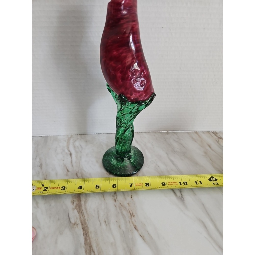 ART GLASS‎ RED ROSE BUD GREEN Base GLASS FLOWER - Picture 10 of 11